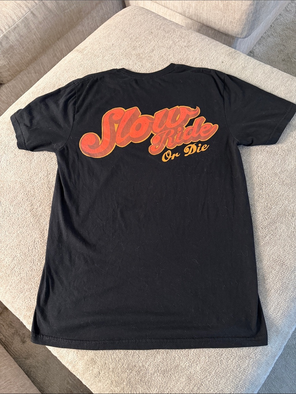 Black Short‑Sleeve Crewneck T‑Shirt with Orange Script Logo